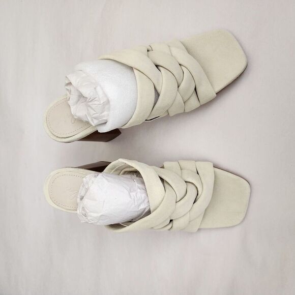 Journee Collection 9.5 Suede Leather Off White Block Heel Mule Sandals - Picture 2 of 11